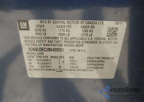 2011 Chevrolet Equinox 1Lt z USA, uszkodzony, nr VIN 2CNALDEC2B6435551